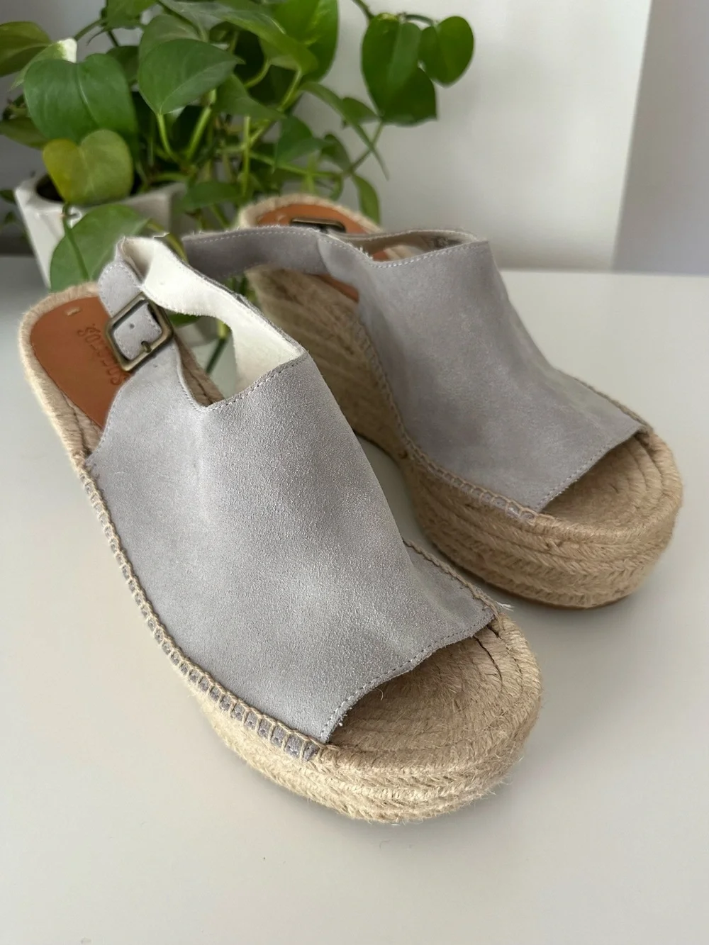 NEW! SOLUDOS Sevilla Espadrille Slingback Platform Wedge Sandals Gray Size 10